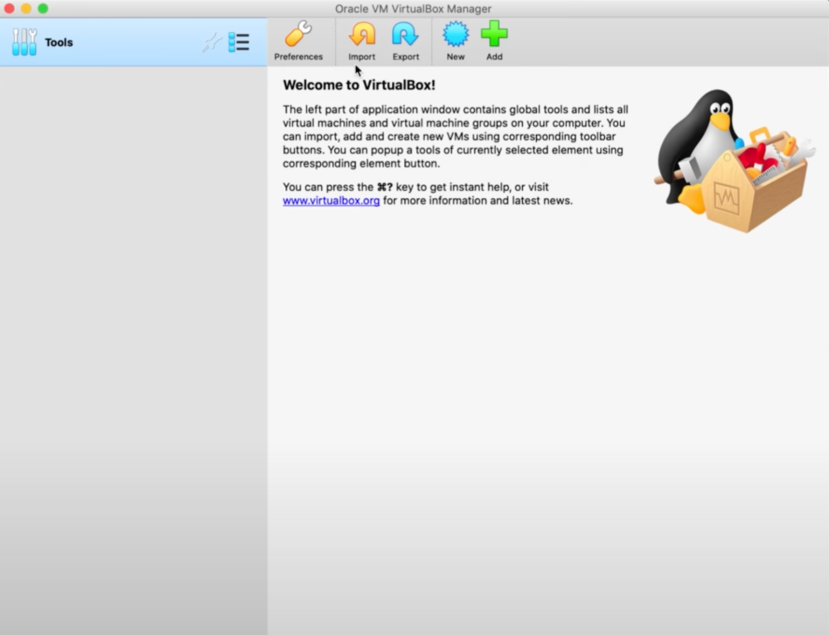 Главное окно VirtualBox